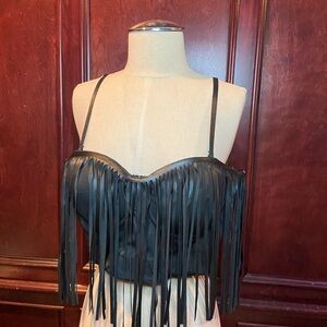 Syuirt Faux Leather Fringe Bustier – Black (XL)